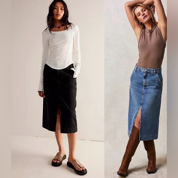 We The Free Wild Roses black denim Midi Skirt - Picture 3 of 8